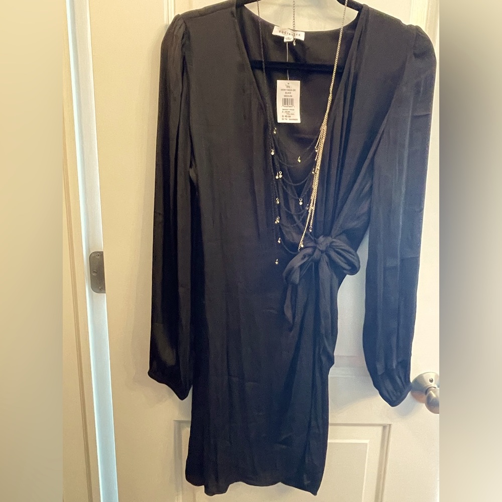 Social Wrap Dress - Black Satin
